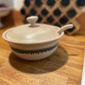 Vintage Soup Tureen Studio Made Cream Green Blue